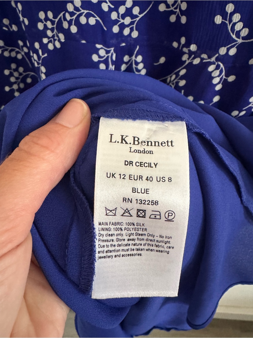 NEW L.K. Bennett Blue Silk Cecily Dress US 8 - Picture 4 of 5